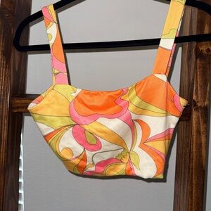 Women's Pink & Orange Floral Crop Tank Top